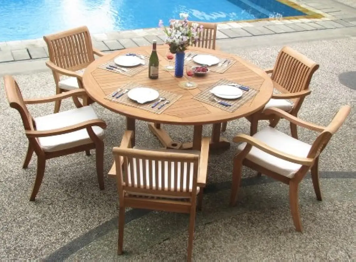 New 7 Pc Luxurious Grade-A Teak Dining Set - 60