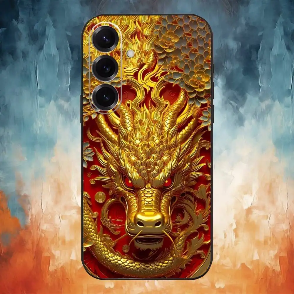 حافظة هاتف فاخرة منقوشة على شكل تنين لهاتف سامسونج جالاكسي A73، A72، A71، A70، A53، A52، A51، غطاء أسود ناعم آخر #4