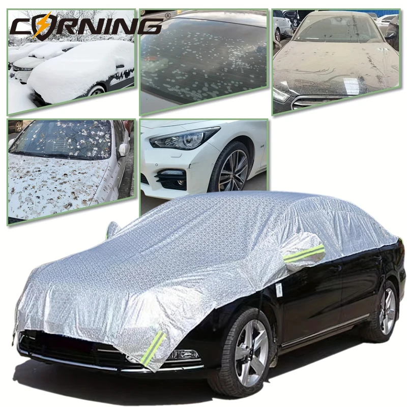 Auto-Halbabdeckung Wasserdicht UV-Schutz Autoabdeckung mit Spiegelabdeckungen Universeller Staub-, Schnee-, Frost- und Sonnenschutz für Limousinen und SUVs – Detail 8