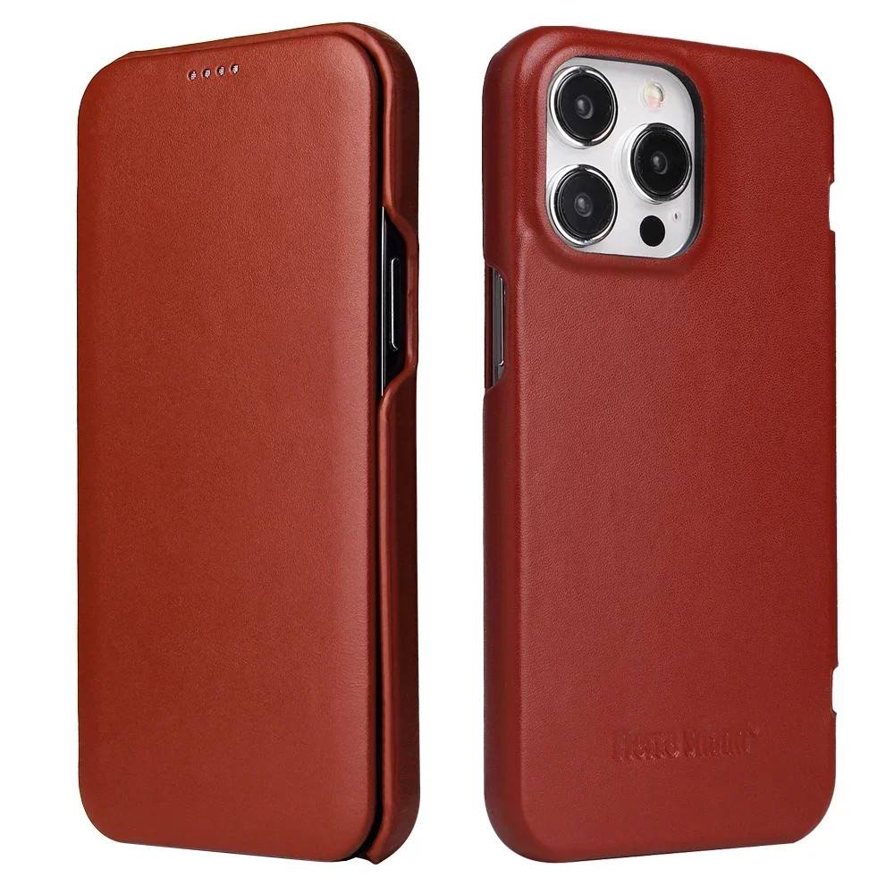 Luxury Genuine Leather Flip Case For iPhone 16 15 Pro Max 14 Plus 13 Magnetic Closing Clasp Shockproof Full Coverage Cover Book