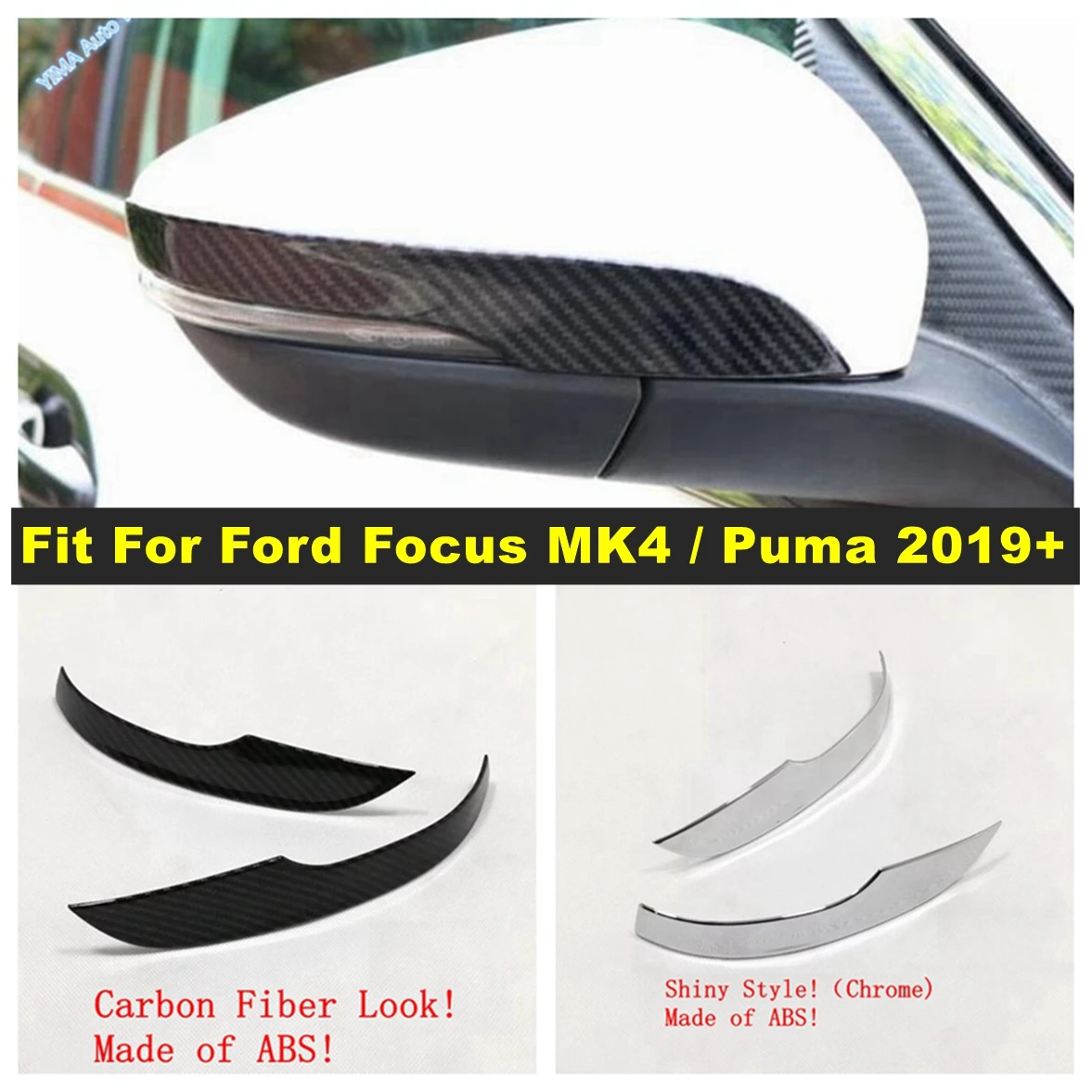 Carbon Fiber / Shiny Car Rearview Mirror Protect Strip Cover Trim Streamer Accessories Fit For Ford Focus MK4 / Puma 2019 - 2024