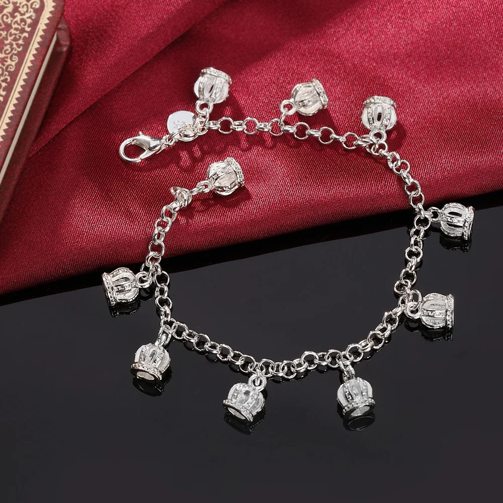 Charm 925 Sterling Silver Bracelets for Women Elegant Crown Chain Fashion Wedding Party Christmas Gifts Fine Jewelry