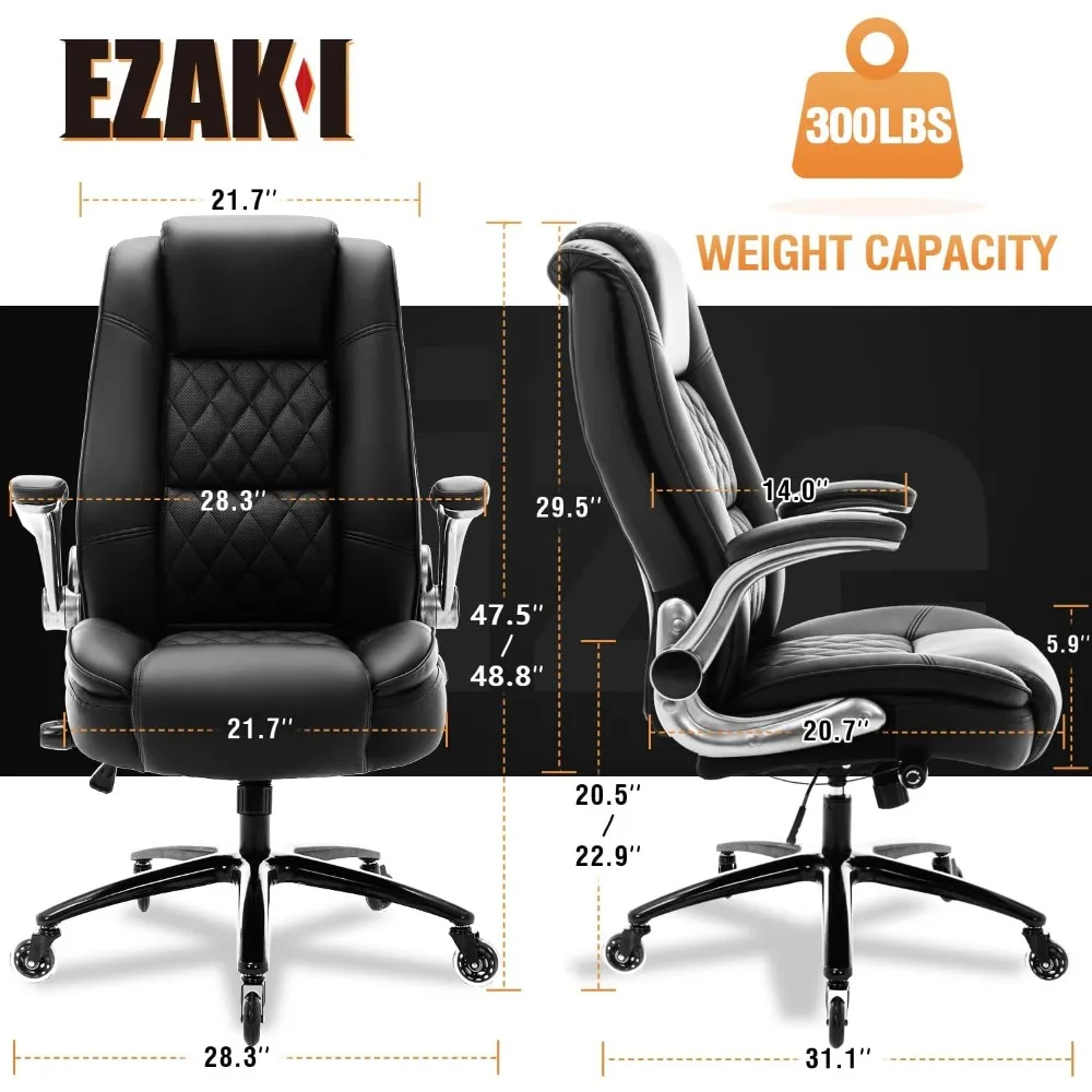 High Back Office Chair- Flip Arms Adjustable Built-in Lumbar Support, Executive Computer Desk Chair Work Chairs