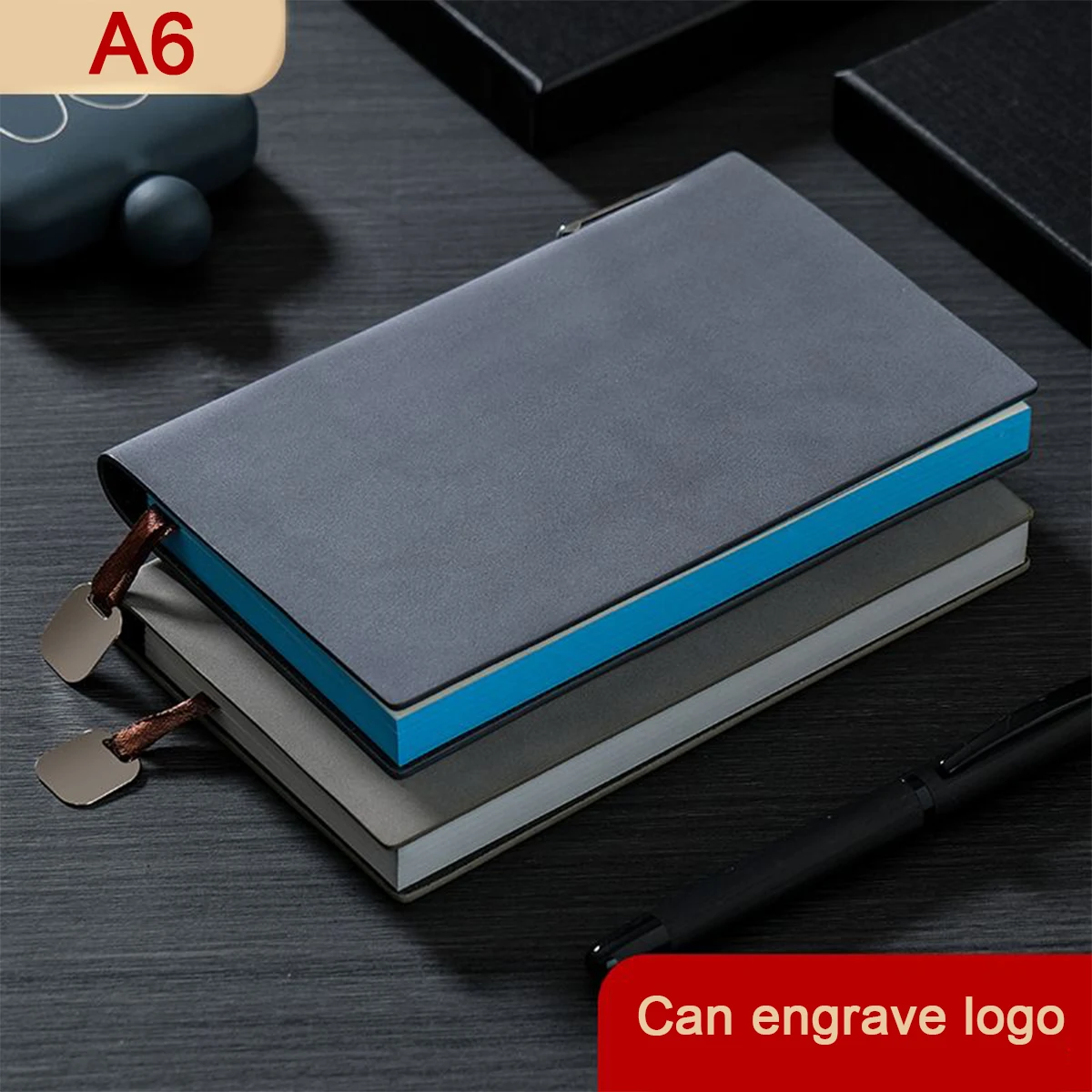 (Can Engrave Logo) A6 Leather Work Notebook, Small Memo, Portable Notepad, Business Meeting Record Book, Travel Log, 120 Sheets