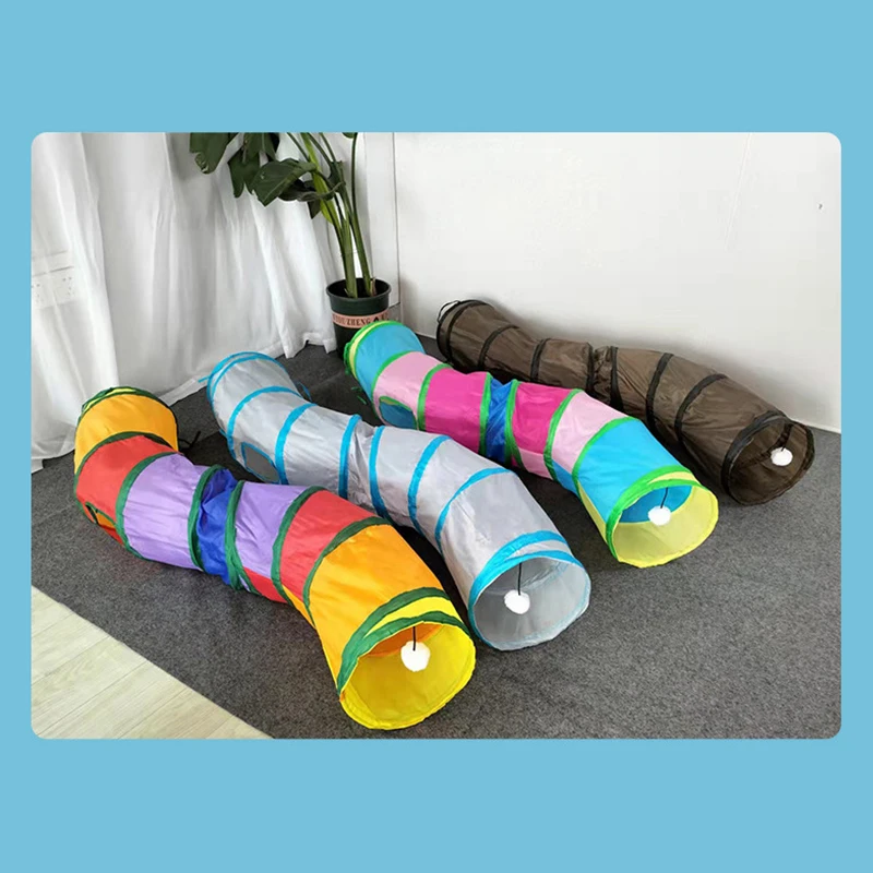 S-shaped T-shaped Rainbow Splicing Pet Cat Tunnel Household Toy Foldable Polyester Cloth Cat Channel Roller Dragon Pet Toy