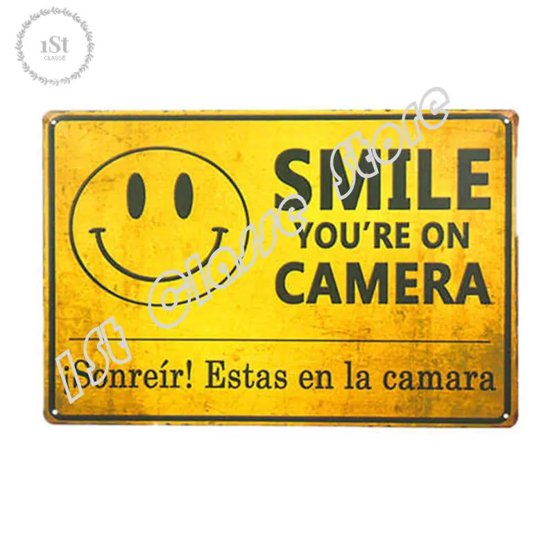 vintage Garden Garage decor Smile You're on Camera Video Surveillance Sign Retro Tin Poster farmhouse home decor