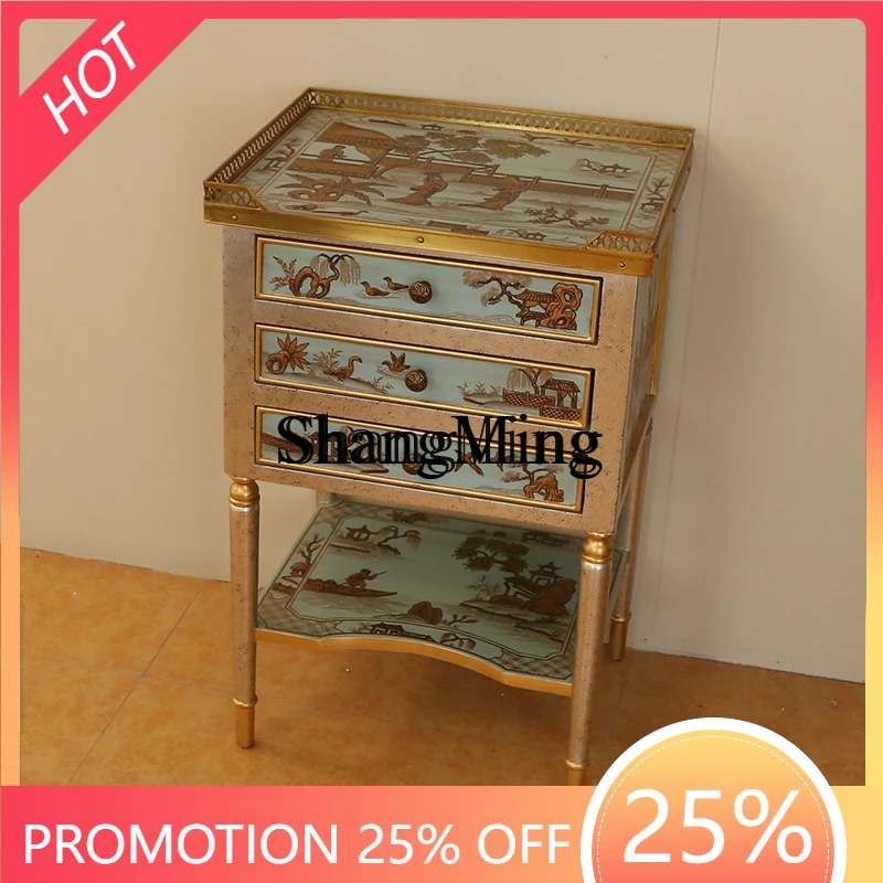 

SM Chinese neoclassical three-bucket double-layer luxury hand-painted corner few sides light blue small