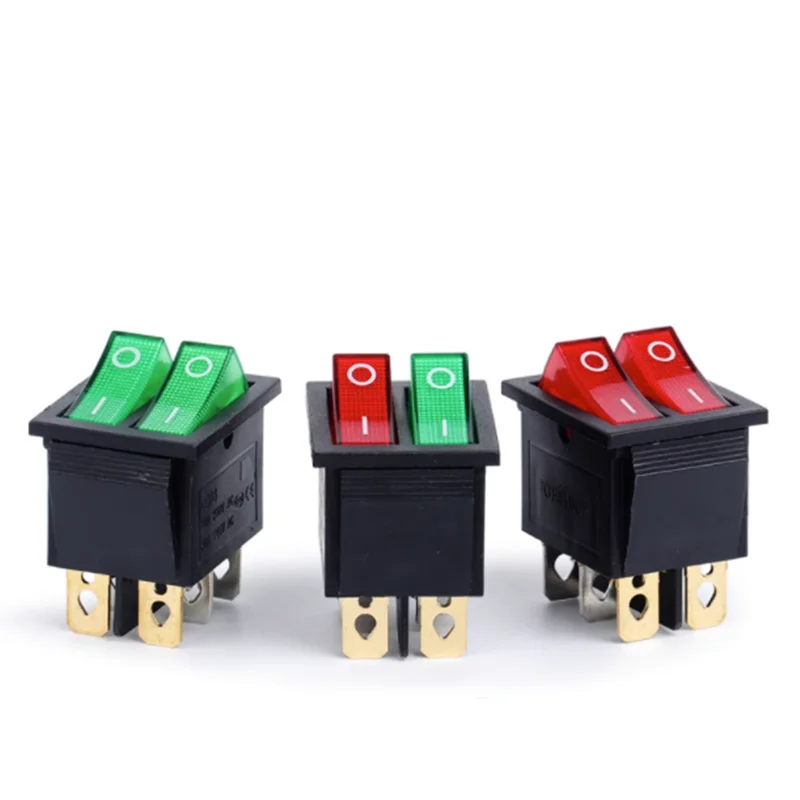 1Pcs 빨간색 녹색 빛 16A 250V/20A 125VAC DPDT ON OFF 6 핀 로커 보트 스위치