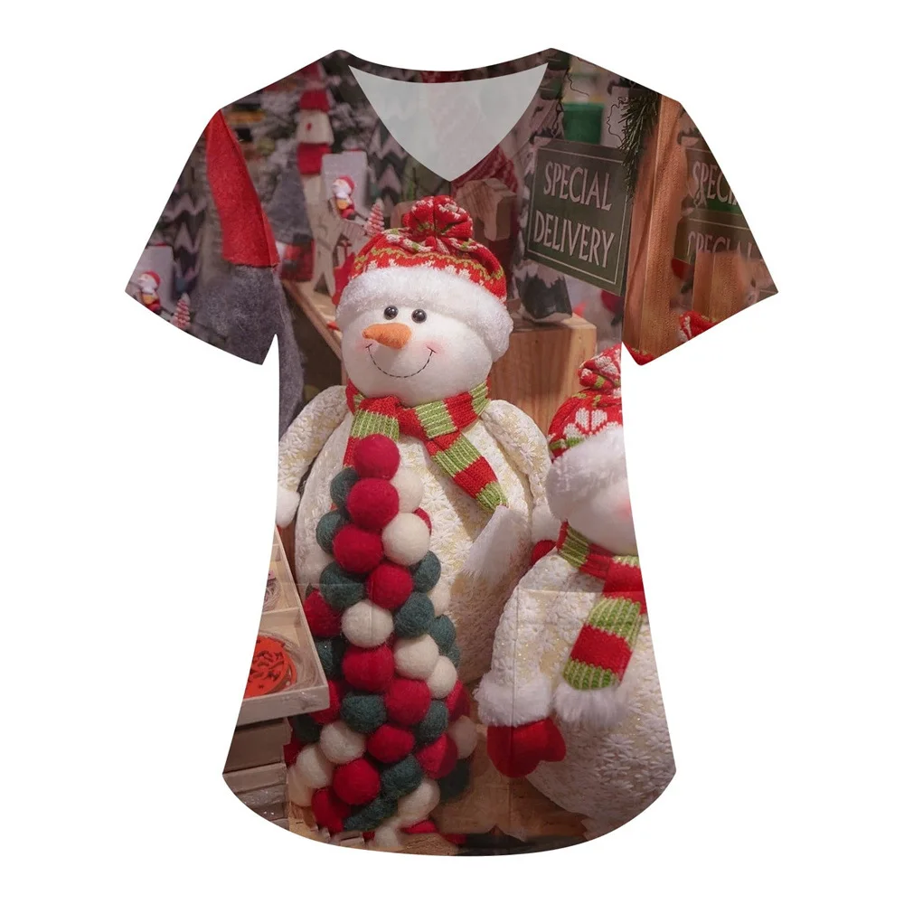 Uniforme navideño de talla grande para hombre y mujer, ropa de trabajo de manga corta, uniforme de enfermería con bolsillo