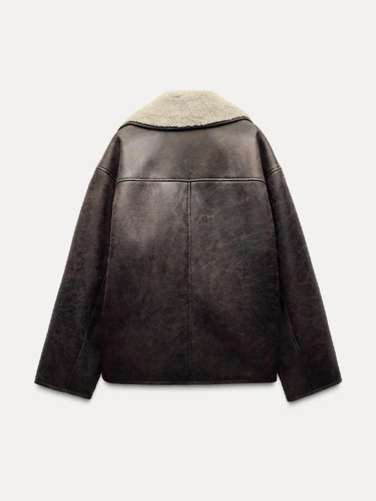 Casaco Feminino de Inverno Outono Solto e Versátil de Couro Dupla Face com Gola de Pele Integrada e Toque Sofisticado de Manga Longa