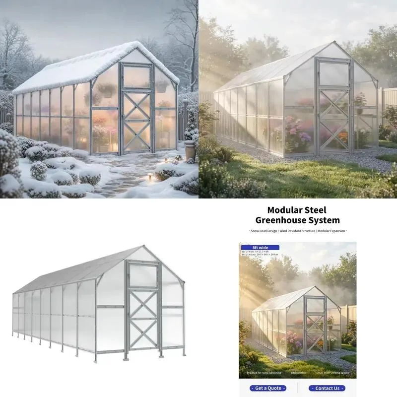 8x21.3ft Steel Frame Solar Greenhouse with PC Panel Slope Roof for Backyard Home Garden