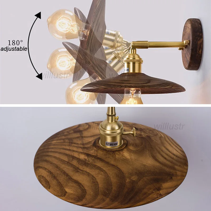 الرجعية الجوز الأسود الخشب الجدار مصباح النحاس امفولدر الشمعدان مقهى الإقامة السرير استوديو الشرفة شرفة المدخل الإضاءة الخشبية #6