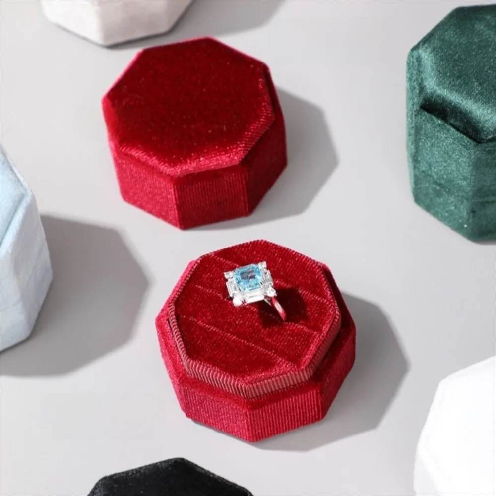 

Elegant Three Slot Rings Holder Dustproof Valentine Flannel Jewelry Case Octagonal Girlfriend Gift Gift Packaging Box