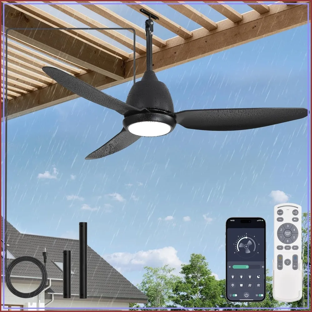 

42" Outdoor Ceiling Fan with Light, IP65 Wet Rated, Plug in with 10FT Cord, Smart APP & Remote, 6-Speed Reversible DC Motor, 3CCT Dimmable LED for Patio Porch