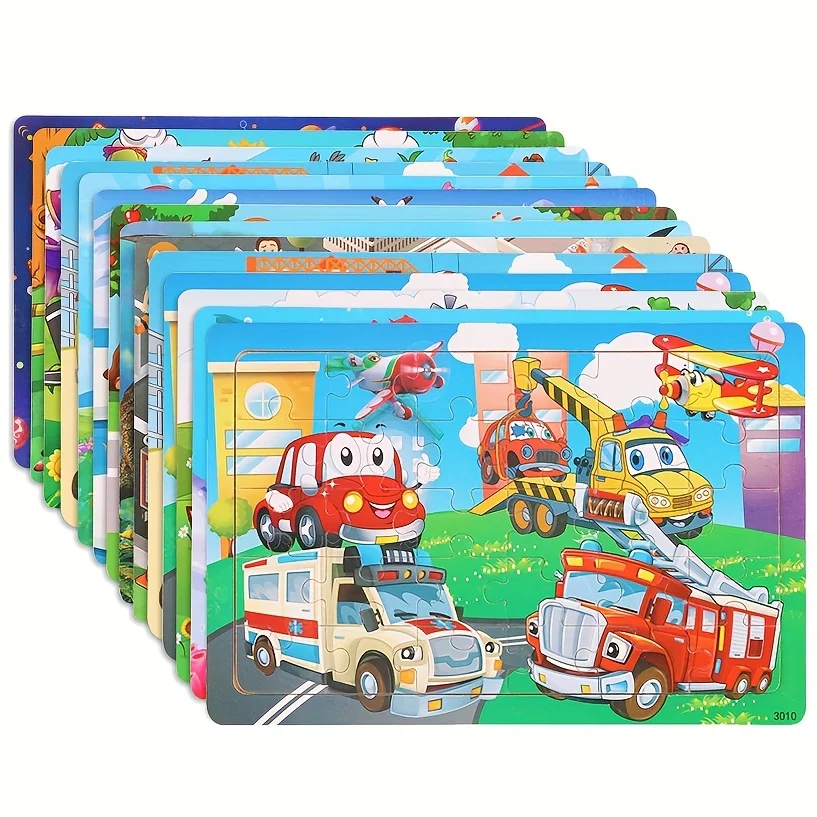 

30pcs Montessori Wooden 3D Puzzle for Baby Toys, Cartoon Animal Vehicle Cognition Wood Puzzle Learning Educational Toys for Kids