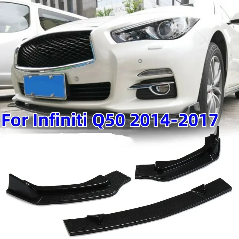 

3Pcs/set Carbon Fiber Color Car Front Bumper Lip Spoiler Splitters For Infiniti Q50 2014-2017 Front Bumper Spoiler Splitter Trim