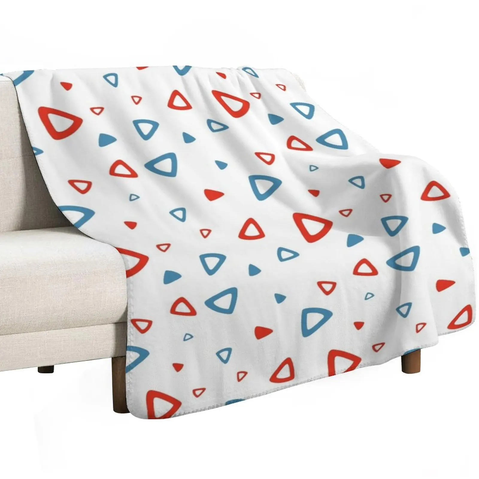 Nostalgic 90s Blue and Red Triangle Pattern Throw Blanket Flannel Fabric Decoratives Camping Softest Large Winter beds Blankets