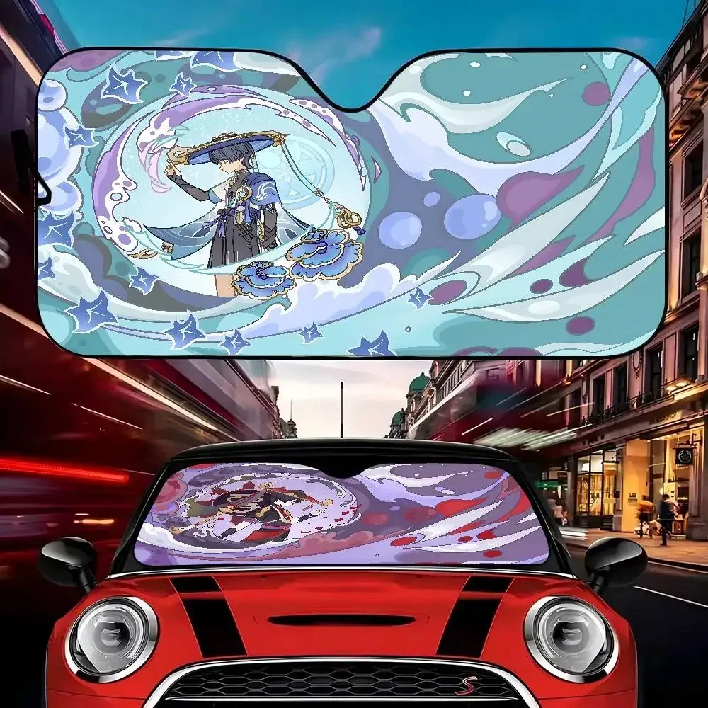 

Juego de Anime Furina Neuvillette Mavuika Wanderer foto parabrisas de coche parasol Protector de visera papel de aluminio