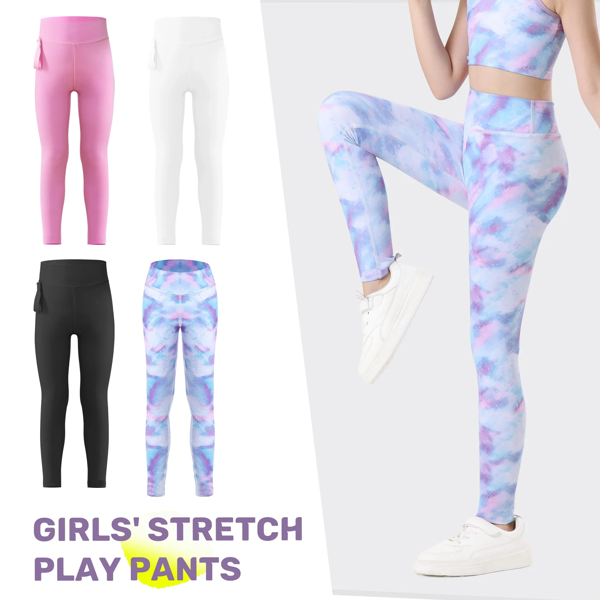 

6-14 Years Girls' Autumn Skinny Leggings with Waist Lanyard Storage Kids Soft Elastic Trousers Slim Fit Stretch Pants for School