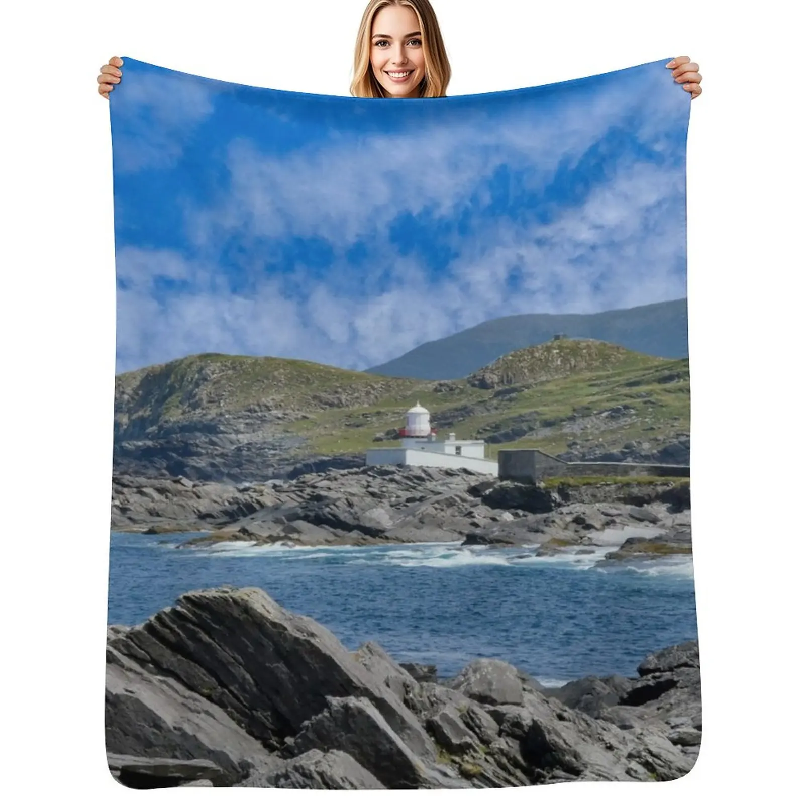 Manta con diseño de faro de la isla Valentia, elegante y cálida, para el hogar y el hotel