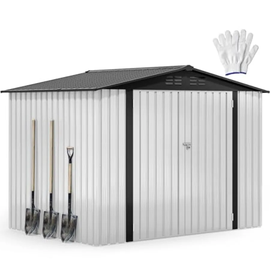 Outdoor metal storage shed 7x5ft, white galvanized steel, waterproof and heavy-duty, ideal for bicycles tools lawnmowers in bac