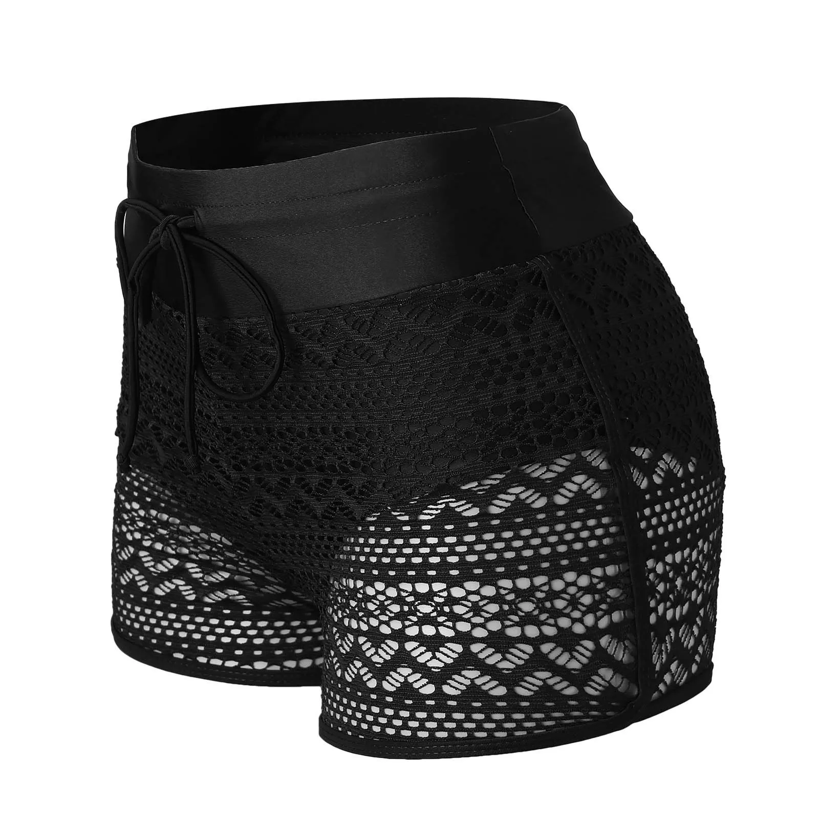 Women Bikini Bottom Lace Hollow Out Swimwear Shorts Ladies Slim High Waist Swimming Trunks