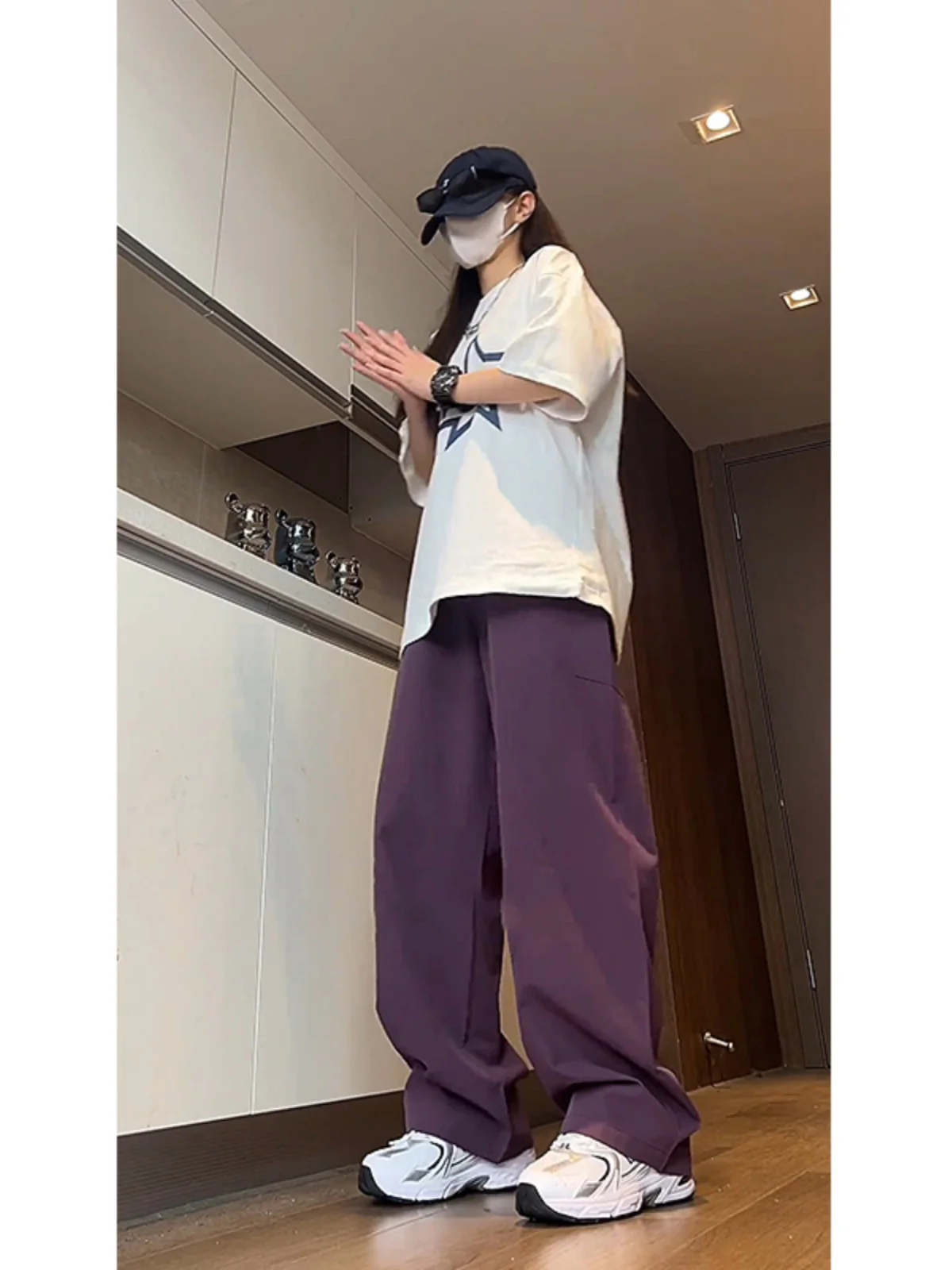 

Фиолетовый нож ape, мужские летние повседневные брюки, прямые брюки с высокой талией, модный деконструированный дизайн, рабочая одежда для пар