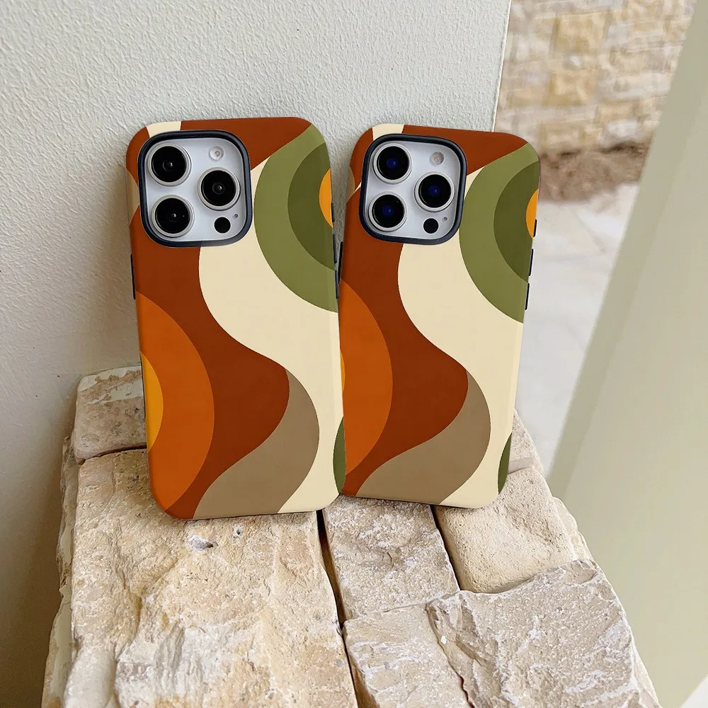 Warm Vintage Geometric Phone Case for Samsung Galaxy S22 S23 S24 S25 S26 FE Plus Ultra Edge 4G 5G Luxury Double-layer