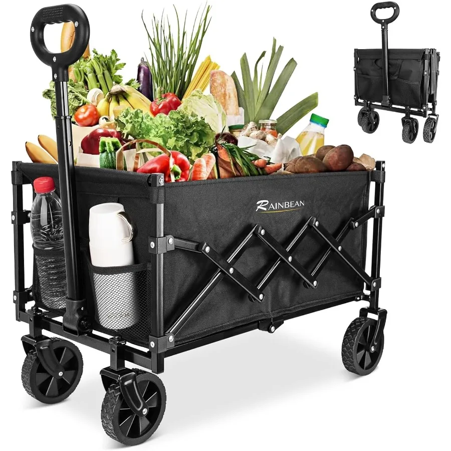 

Collapsible Wagon Cart Foldable Heavy Duty Folding Wagon Large Capacity Shopping Cart Utility for Camping Garden Beach Sports F