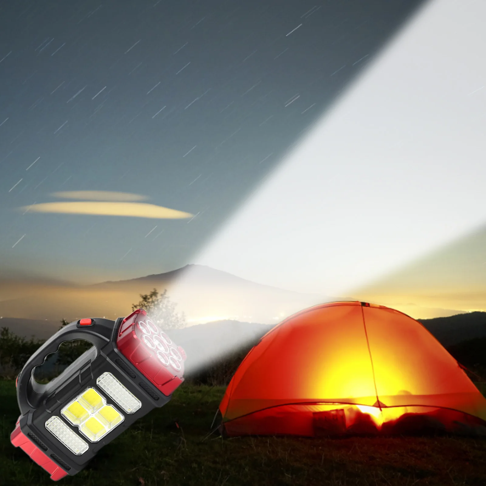 USB LED Floodlight Waterproof Solar Camping Light Non-slip Indoor Work Lamps Power Bank 4 Light Source Modes for Hiking Climbing