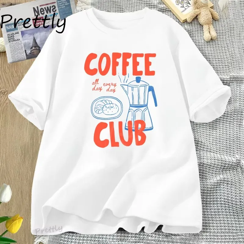 コーヒークラブ Tシャツ女性面白いコーヒー愛好家レトロ Tシャツトレンディな綿半袖 Tシャツ原宿 Graphci Tシャツストリートウェア