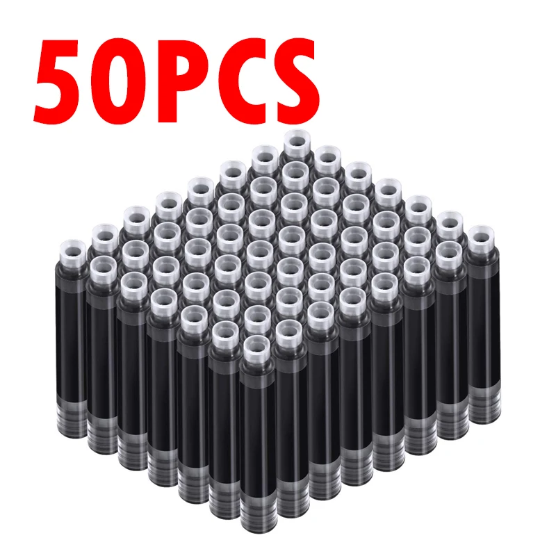 50pcs Fountain Pen Ink Cartridges Black Blue Red Color Set of 50 Refill Ink Cartridges 3.4 mm Bore Diameter High Quality