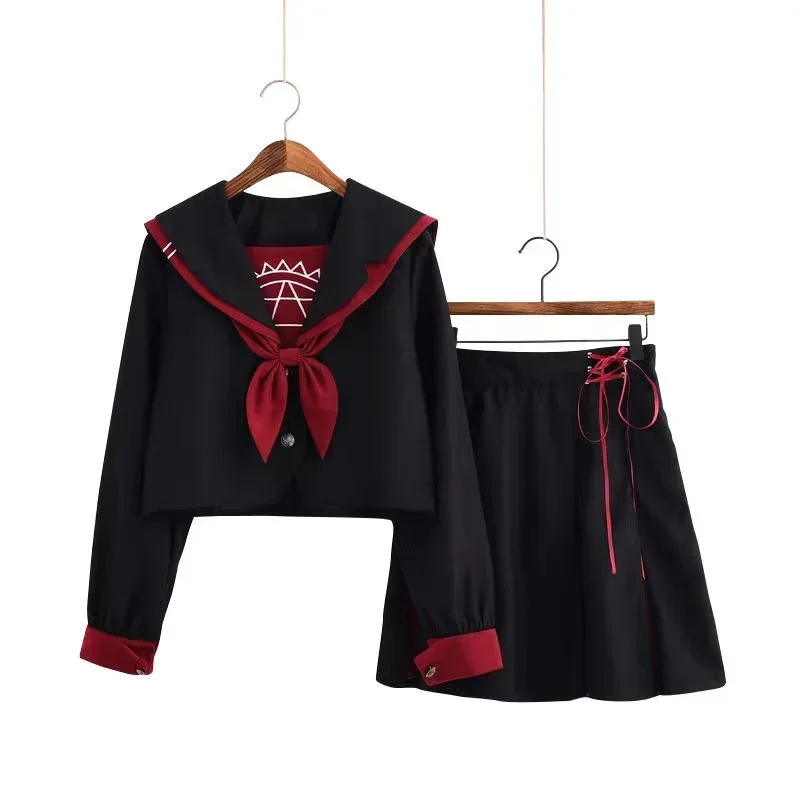 JK School Uniform Orthodox College Wind Black Long-sleeved Female Cos Pleated Skirt Japanese Sailor Suit Student Novelty Uniform