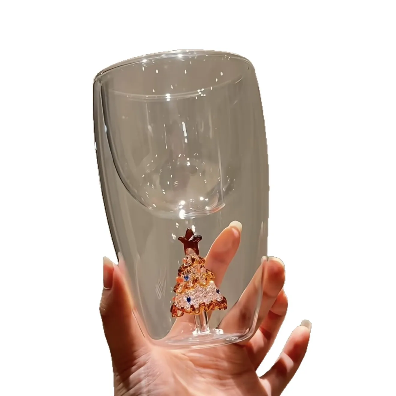 HYS Christmas tree water cup cute creative transparent heat-resistant glass milk cup double layer high borosilicate cup