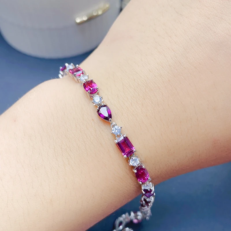 

Natural Garnet Bracelet for women silver 925 jewelry luxury gem stones 18k gold plated free shiping items