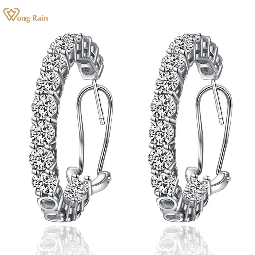 

Wong Rain 100% 925 Sterling Silver Created Moissanite Gemstone Luxury Wedding Party Hoop Earrings For Women Fine Jewelry Gifts