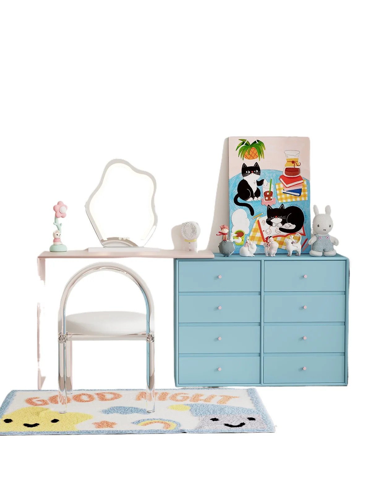 

Girl style dopamine baby blue chest dressing table size apartment bedroom bedside simple side cabinet