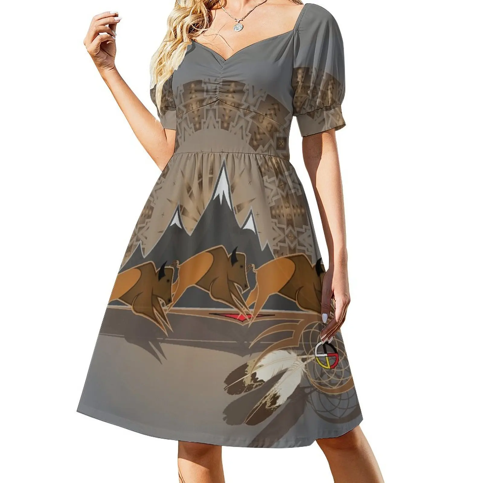 

Buffalo People Short-Sleeved Dress evening dress woman dress chic and elegant evening
