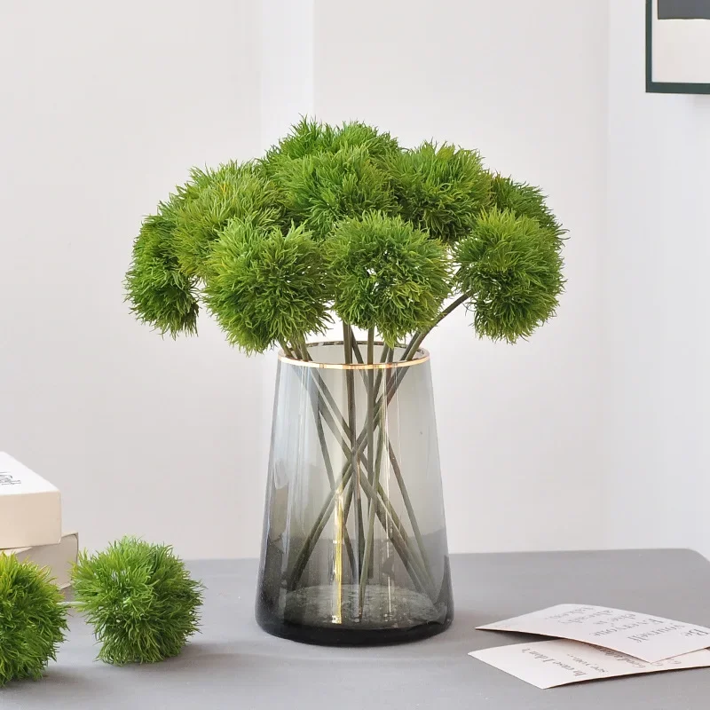 Bola de pelo verde de 34CM, piedra verde, planta verde Artificial de bambú, decoración sencilla y moderna para el hogar, adorno de arreglo floral