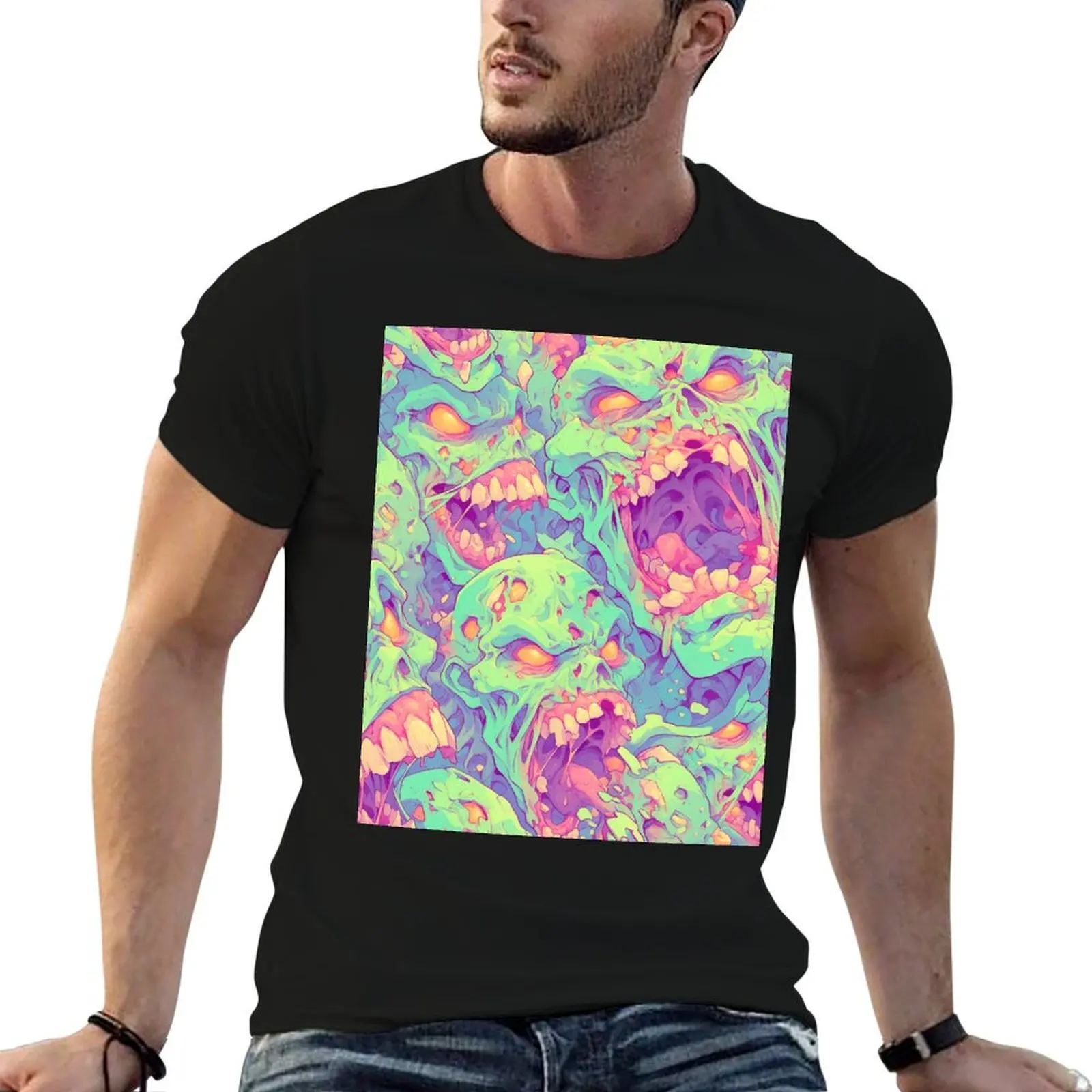 Zombie Terror: Gruesome Head Pattern T-Shirt custom t-shirts oversized designer t shirt men