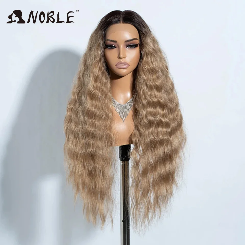 Edle synthetische Lace-Front-Perücke, 30 Zoll lang, gewellt, Ombre-Blond, Cosplay-Perücken, synthetische Perücken für Damen, Lace-Front-Perücken – Detail 14