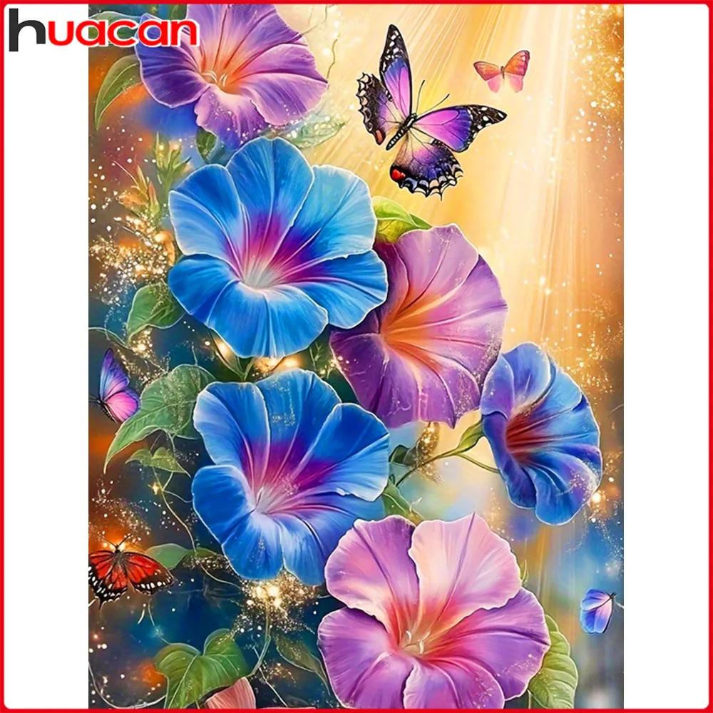 Huacan 5D-Diamantgemälde zum Selbermachen, Morning Glory, Schmetterling, Diamant-Stickerei, Blume, neue Kollektion, dekorative Gemälde