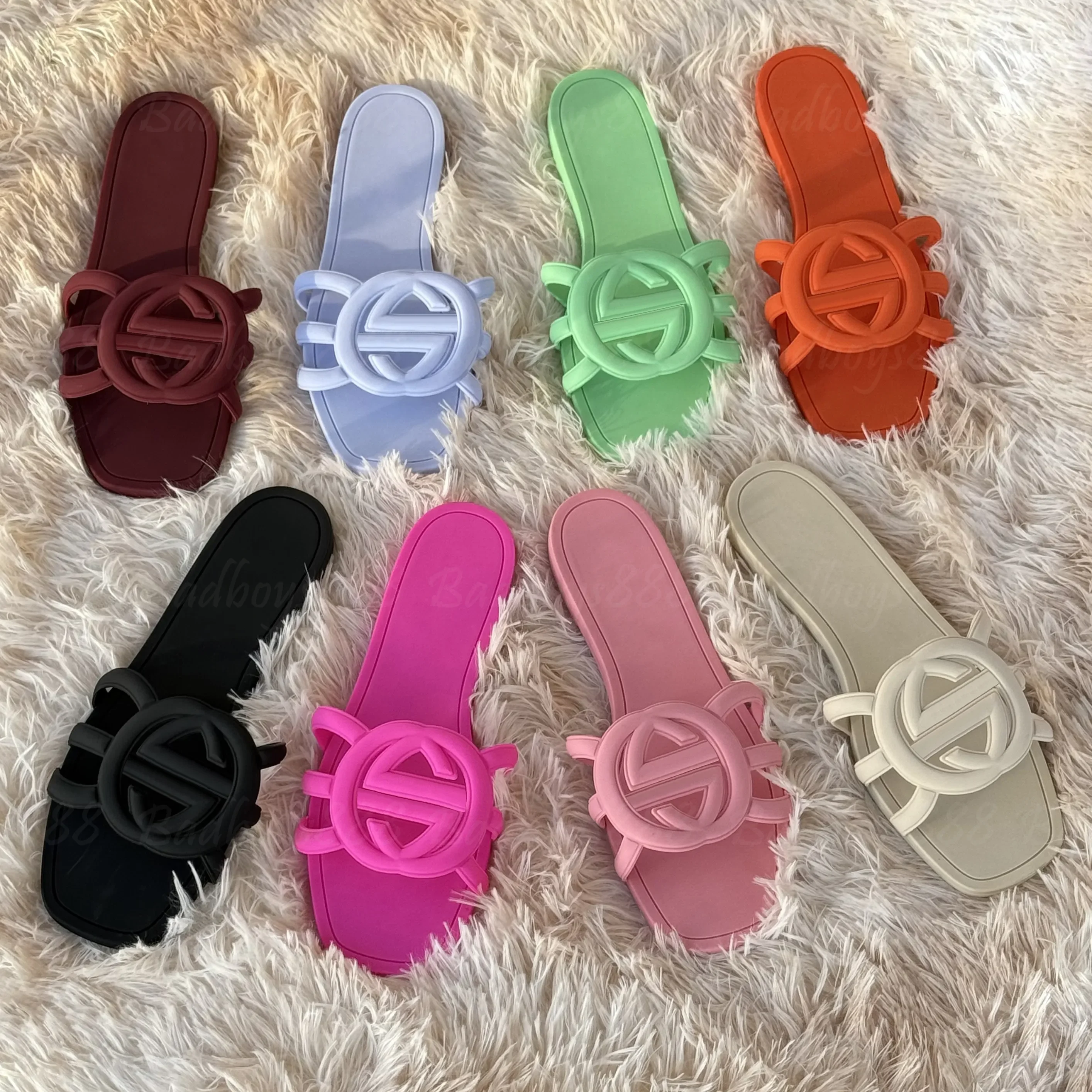 

interlocking slides rubber Slippers ladies flat beach jelly script pink summer fall outdoor waterproof Flip flops Eur35-42