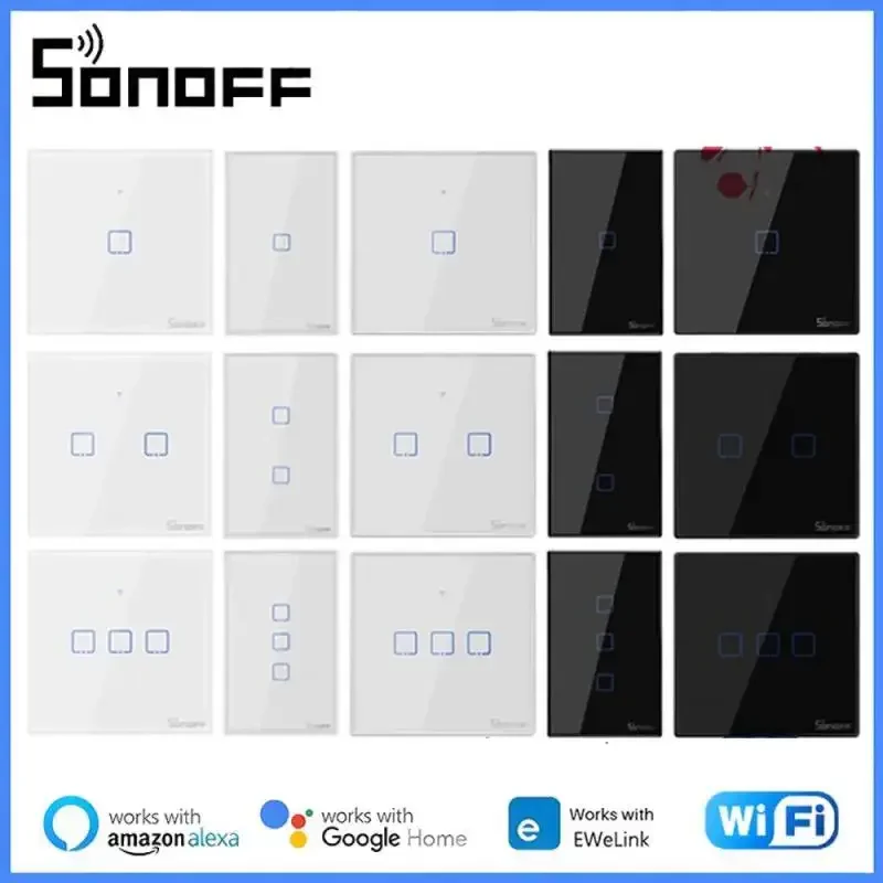 

Умный настенный сенсорный выключатель SONOFF TX, Wi-Fi, T0, T1, T2, T3, ЕС, США, Великобритания, 1/2/3 клавиши, управление умным домом через приложение EWelink, RF433, Alexa, Google Home