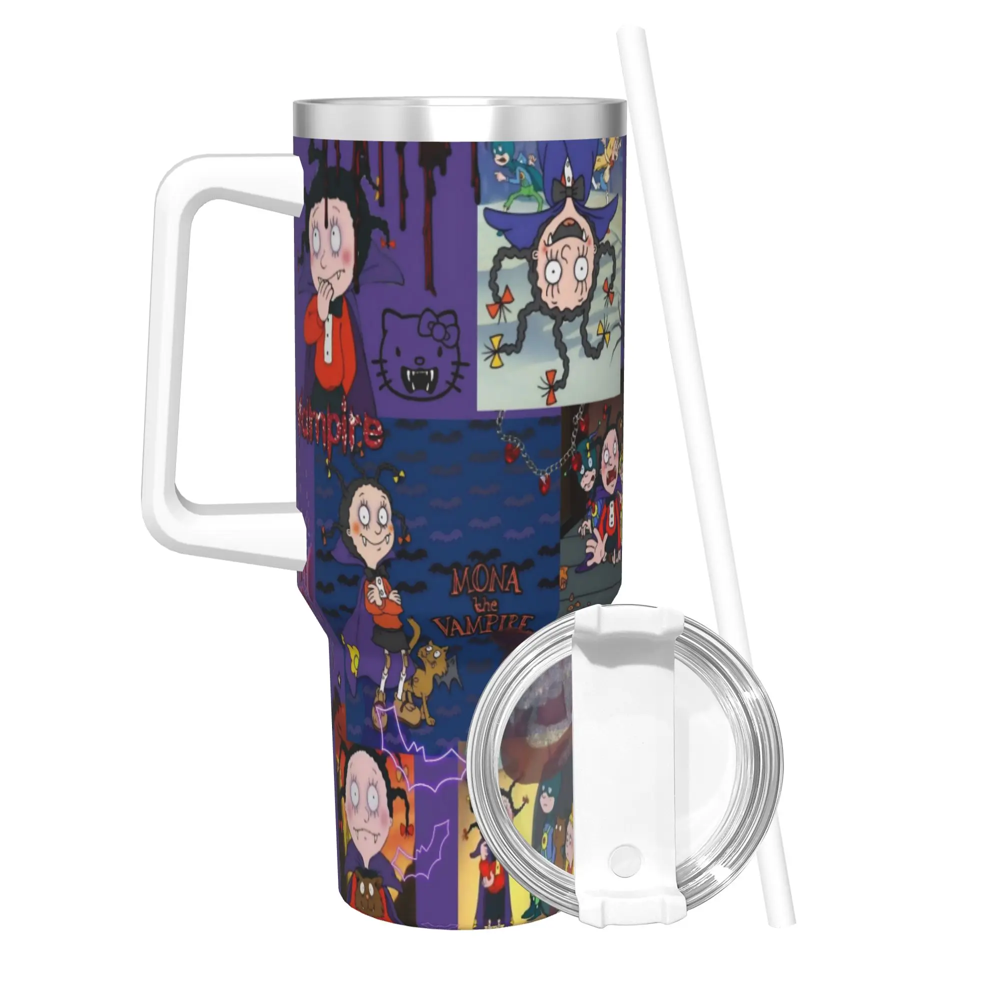 Mona The Vampire Anime Tumbler Vacuum Insulated  Thermal Cup Vacuum Flask Office Home Mug Water Bottle 40oz