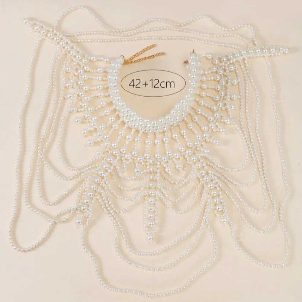 أنيقة مقلد اللؤلؤ متعدد الطبقات اللؤلؤ قلادة مبالغ فيها طويلة العروس اللؤلؤ شال مثير الجسم اللؤلؤ سلسلة العروس #6
