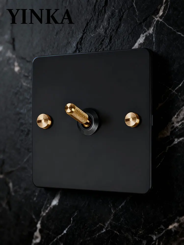 YINKA Stainless Steel Light Switch with Copper Toggle, Durable Modern Metal Wall Switch for Home, Single/Double/Triple Options