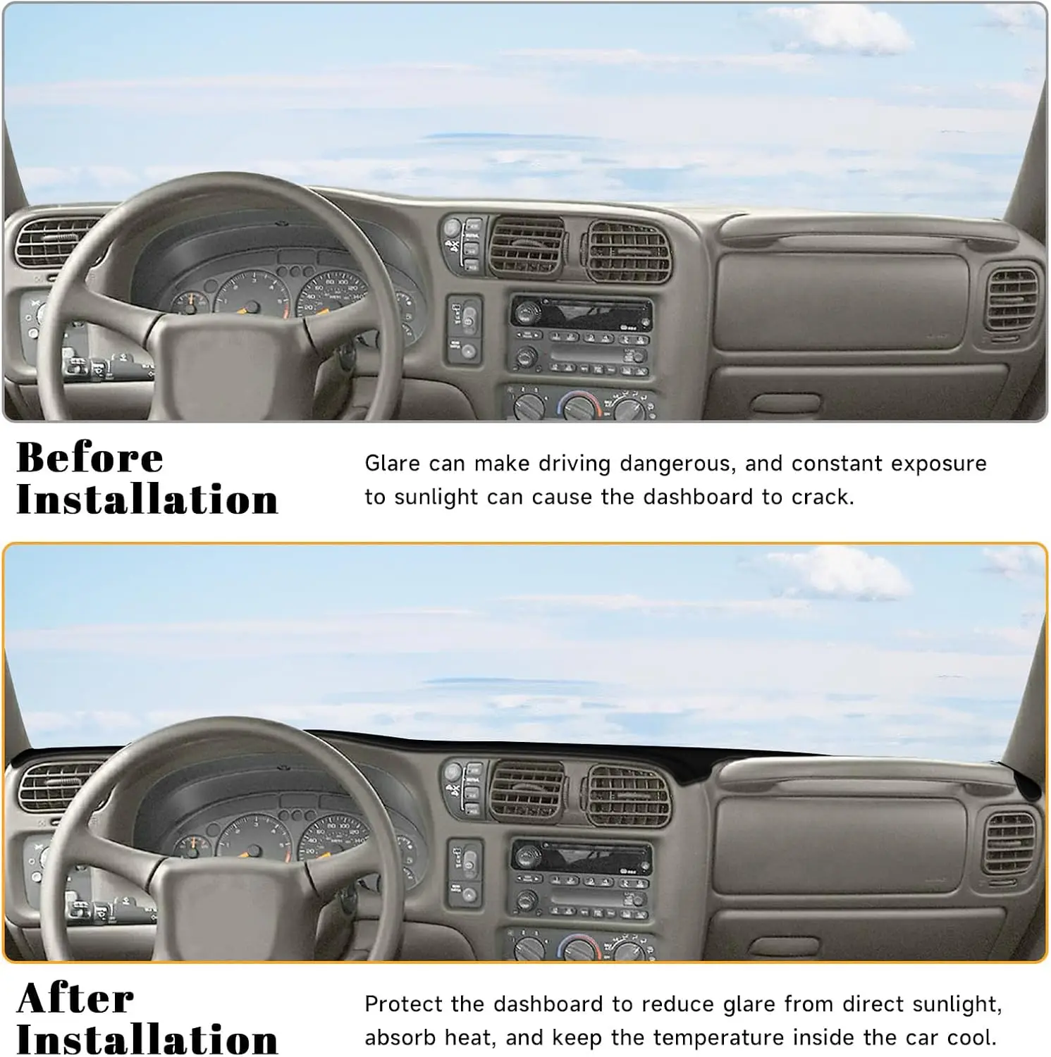 لوحة القيادة السوداء داش غطاء لوحي حصيرة السجاد لشيفي 1998-2005 السترة S10 لجي إم سي جيمي سونوما إنفوي لولدزموبيل برافادا