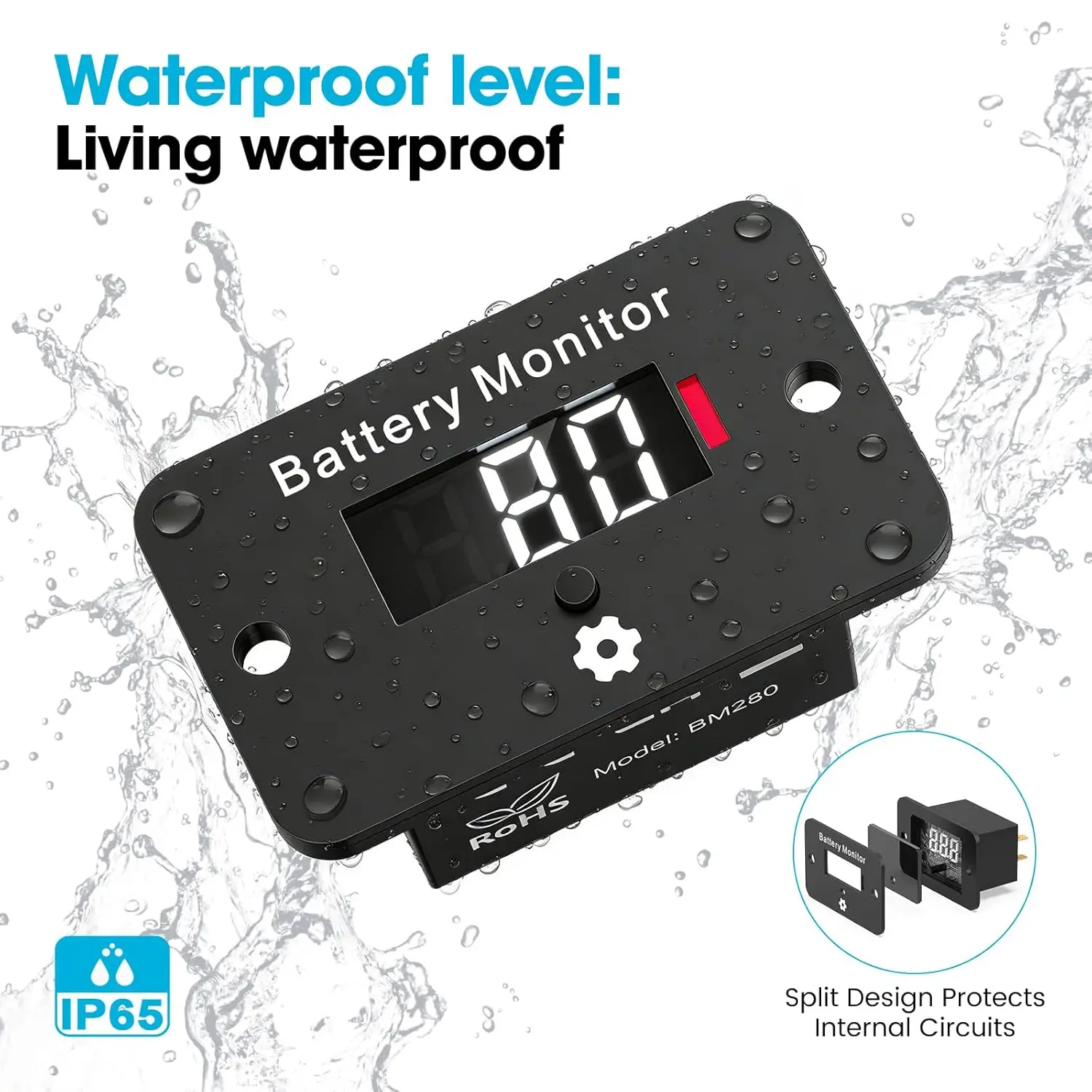 Digital Battery Meter 12V 24V 36V 48V 60V 72V Battery Level Monitor Waterproof LCD Monitor Gauge for Golf Cart RV Boat Car EZGO