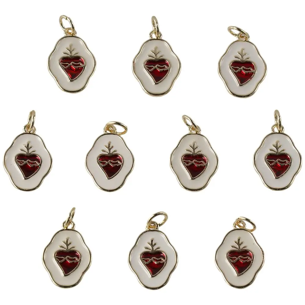 ヴィンテージエナメルハートチャーム,18K金メッキブレスレット,10個